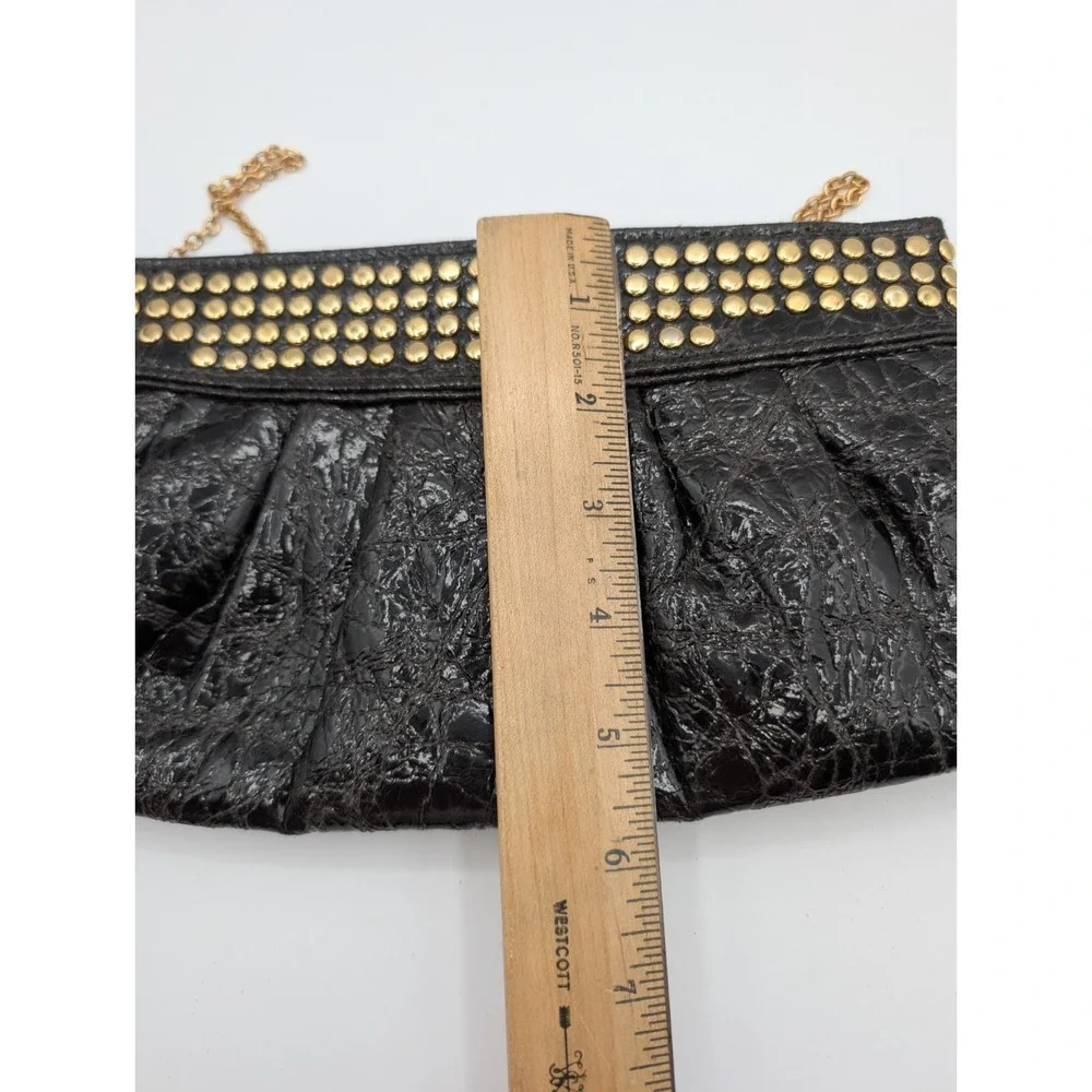 Steve Madden Black Patent Clutch Purse Gold Studded Chain Strap Y2K Evening Bag